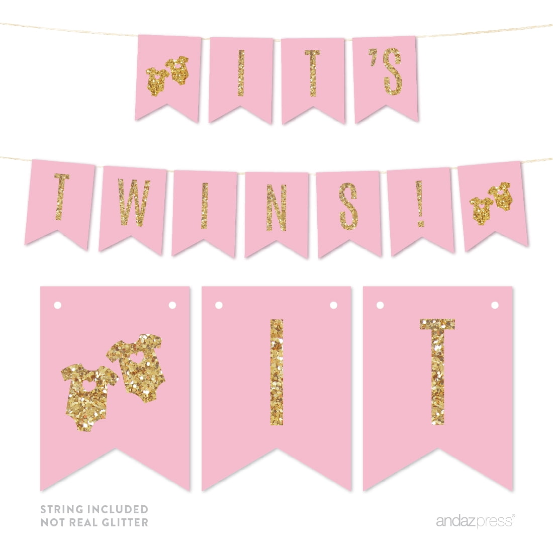 Pink Gold Glitter It´s Twins Pennant Party Banner - Walmart.com