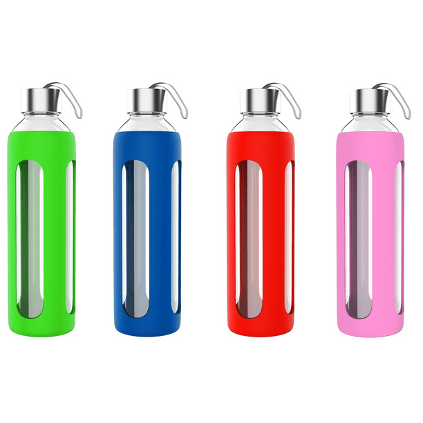 20oz Glass Water Bottle with Protective Silicone Sleeve, BPA Free by