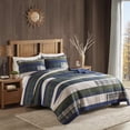 thumbnail image 1 of Woolrich Spruce Hill Reversible Quilt Set - Cottage Styling Reversed to Solid Color, All Season Lightweight Coverlet, Cozy Bedding Layer, Matching Shams, Oversized Full/Queen, Stripes Green 3 Piece, 1 of 2