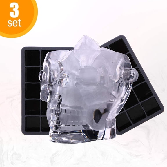 Skull Ice Bucket - Set of 2 Silicone Ice Cube Molds - Perfect Gift kit for Themed Parties, Halloween