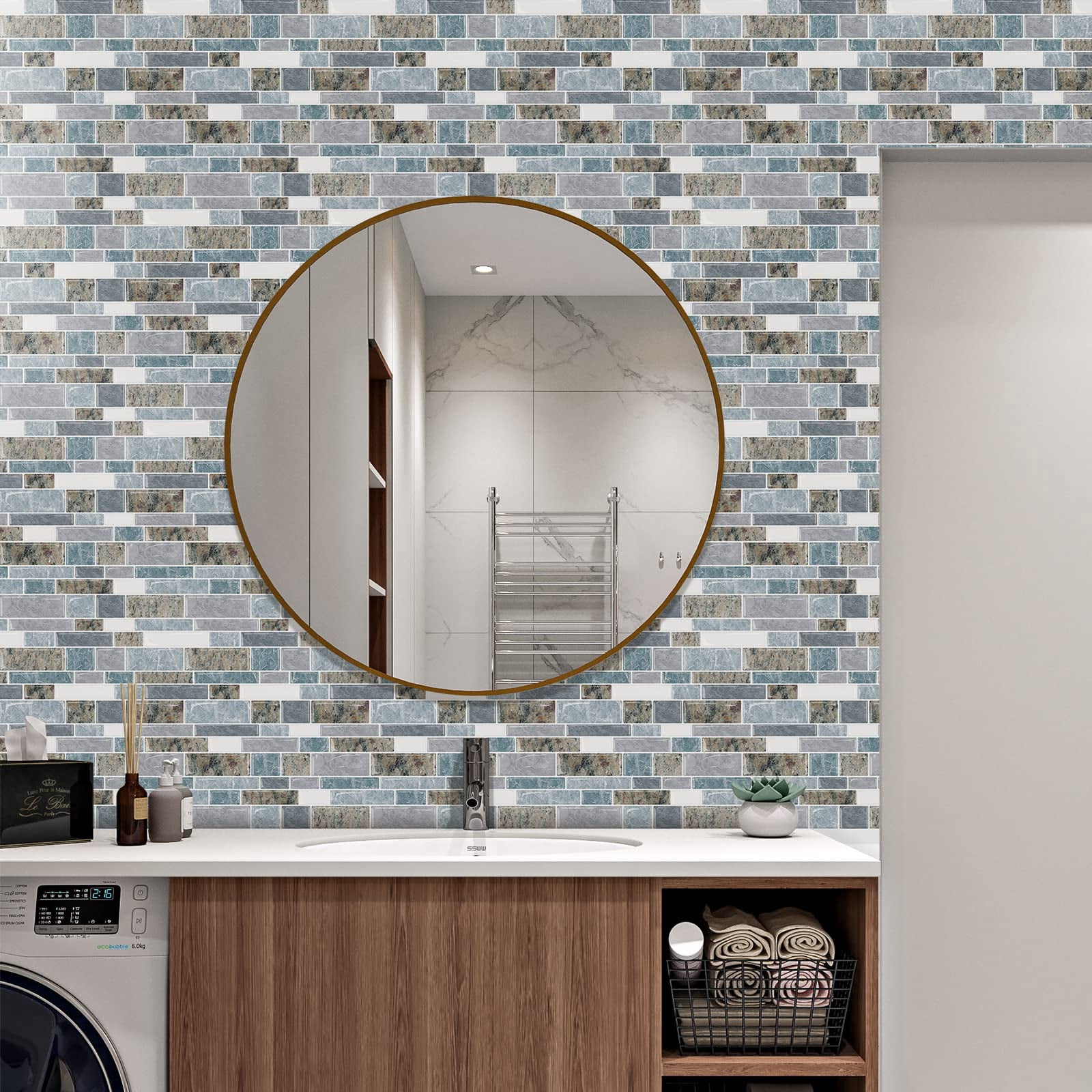 Peel and Stick Backsplash Tiles Light Blue & Brown Granite 10 Count