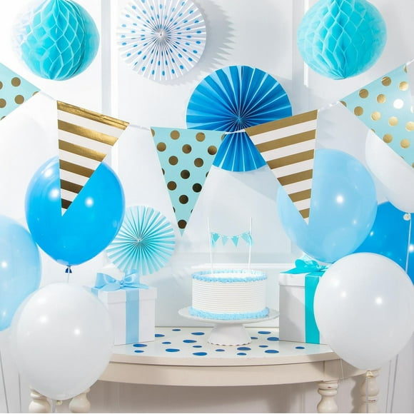 Kit de décoration en papier d’aluminium bleu pastel et or, 35 ct
