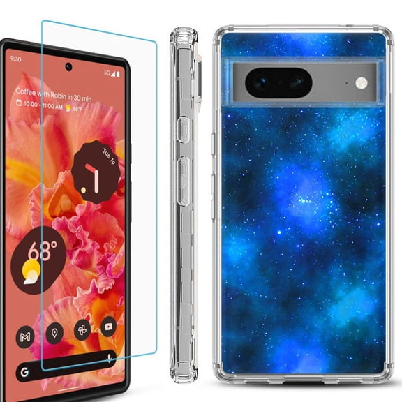 OneToughShield ® Compatible with Google Pixel 8, Shockproof Phone Case, with Tempered Glass Screen Protector - Cosmos/Stars