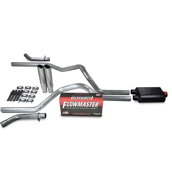 Truck Exhaust Kits - Shop Line Dual Exhaust Sytem 2.5 inch Aluminized Pipe Flowmaster Super 40 Muffler Polished Rolled Tips With Corner Exit Adapters