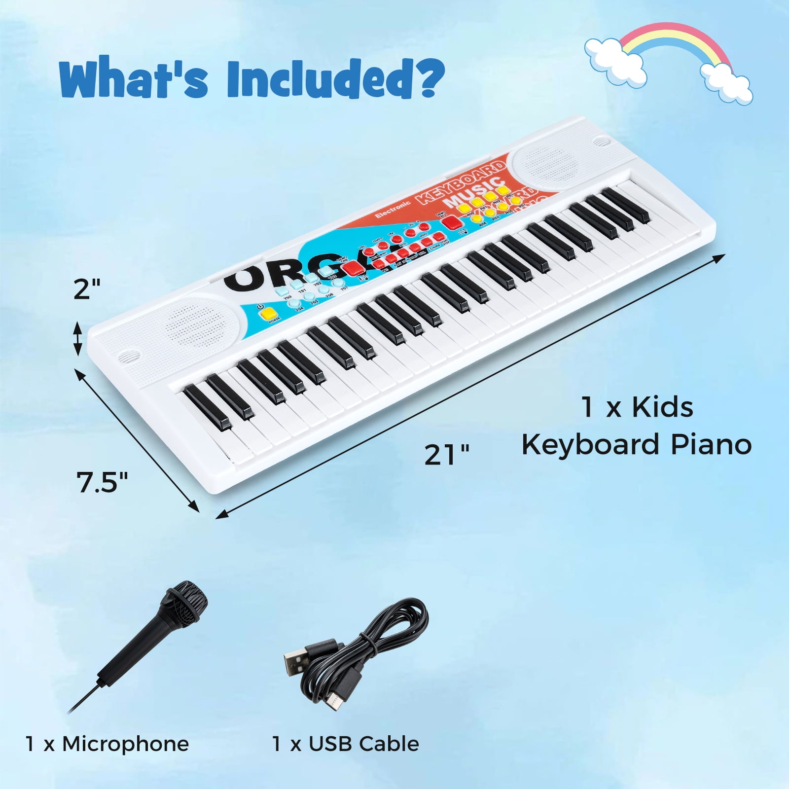 Costway 49 Keys Portable Electric Keyboard Piano with 8 Rhythms, 8 Tones & 10 Demos, White