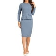 thumbnail image 2 of Vestido de trabajo midi ajustado de peplum para mujer INSPIRE CHIC, cuello redondo, de manga larga, cintura alta, color gris azulado, talla S, 2 of 6