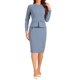 thumbnail image 2 of Vestido de trabajo midi ajustado de peplum para mujer con cuello redondo, manga larga y cintura alta en gris azul M, 2 of 6