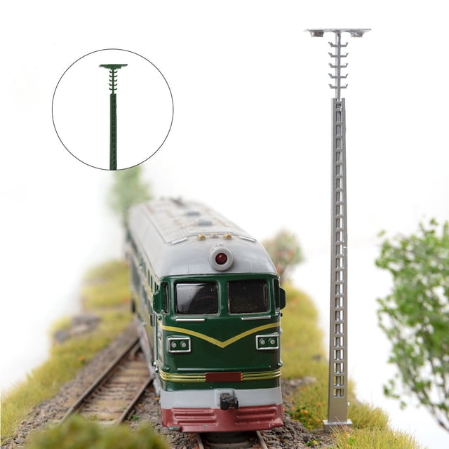 Langgg Model Railway Lamp Micro-Landscape Outdoor Scenery Layout Mini-Size LED Metal Lamppost Miniature Ladder Streetlights Green (Warm Light) 1Set