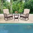 thumbnail image 1 of Costway Patio 3PCS Rocking Wicker Bistro Set 2 Rocker Chairs Tempered Glass Side Table, 1 of 10