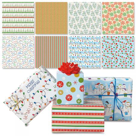Christmas Patterns Flat Gift Wrap Value Pack- Set of 8, 22