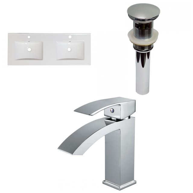 American Imaginations 59-in. W 1 Hole Ceramic Top Set In White Color - Overflow Drain Incl. AI-32817