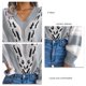 thumbnail image 5 of Suéter de mujer Mangas largas de linterna Cuello en V Bloque de color Estampado de leopardo Suéter holgado, 5 of 6
