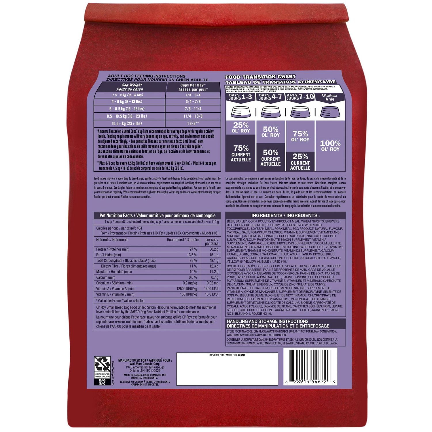 Nourriture pour chiens de race de petite taille Ol'Roy, saveur de surlonge grillé 3,2 kg