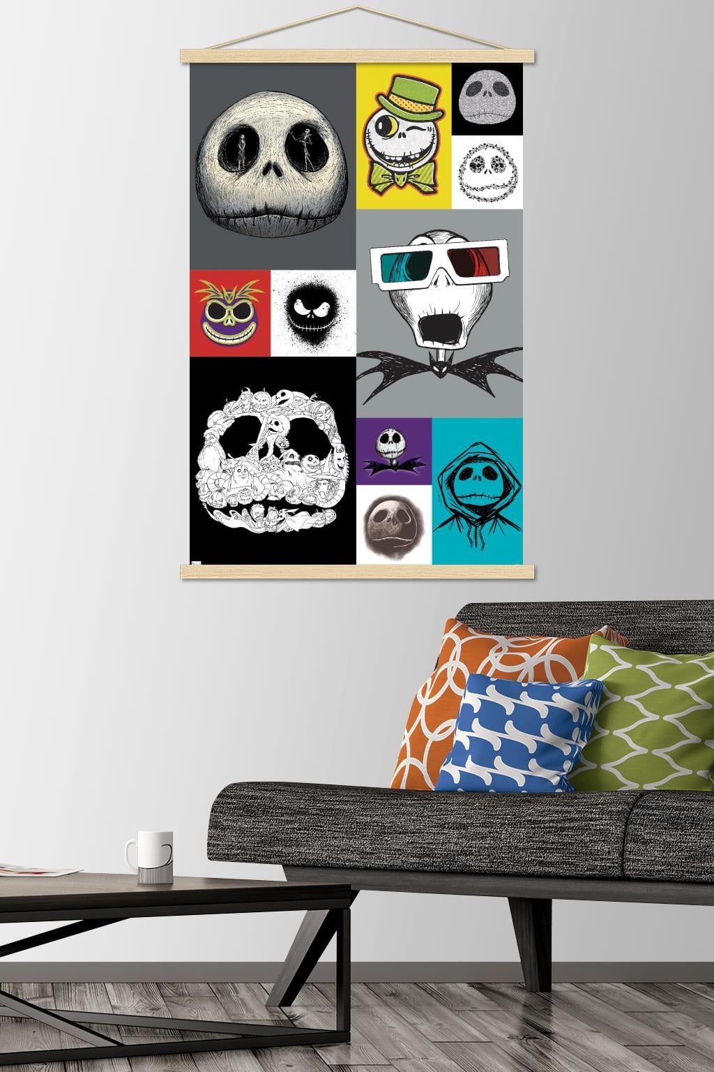 Disney Tim Burton's The Nightmare Before Christmas - Jack Grid Wall Poster with Wooden Magnetic Frame, 22.375" x 34"