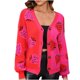 thumbnail image 2 of Suéter de cuello redondo para mujer, cárdigan corto floral, suéter de punto con estampado frontal abierto de manga larga de otoño, prendas de vestir exteriores informales, tops para mujer, 2 of 5
