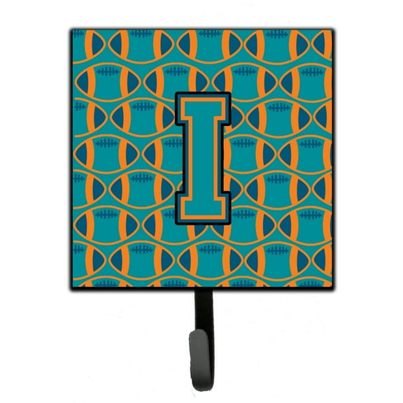 Letter I Football Aqua Orange and Marine Blue Leash or Key Holder