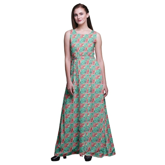 Bimba Robe Longue Maxi à Imprimé Floral pour Femmes, Tenue de Villégiature, Robe de Soirée - Petit