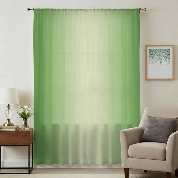 Spring Green Ombre Sheer Curtains 96 Inches Long, Modern Gradient Abstract Art Light Filering Curtains, Privacy Drapes Simi Floor to Veiling Curtain for Living Room Bedroom Large Window Treatment