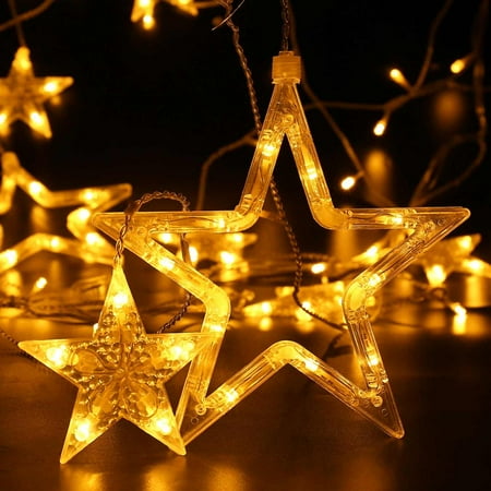 Qedertek 138 LED 8.2ft Star Linkable Curtain String Lights(6 Small 6 Big), Power Operated AC ...