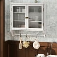 thumbnail image 4 of 24.8" Glass Door Cabinet - Vintage Appeal, White Washed With 3 Storage & Towel Rack For Bathroom, Kitchen, Dining Room Door, Washed, Area, 4 of 6