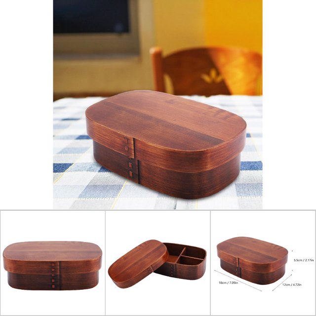 Vintage Wooden Lunch Containers Box Wood Bento Boxes & Healthy, Removable Separator, Polished , Exquisite Design Portable for Picnic and Working Lunch