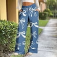 thumbnail image 4 of Maqroz Wide Leg Pants Women Plus Size Summer Floral Print Loose Flowy Lounge Trousers with Pockets Stretchy Drawsting Elastic Waisted Faux Denim Pants Causal Bottoms Sleep Pants Outdoor Navy XL, 4 of 6