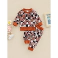 thumbnail image 2 of Gureui Newborn Infant Toddler Baby Girl Two Pieces Outfit, Round Neck Long Sleeve Rainbow Checkerboard Printed Tops + Elastic Pants Clothes Set, 2 of 8