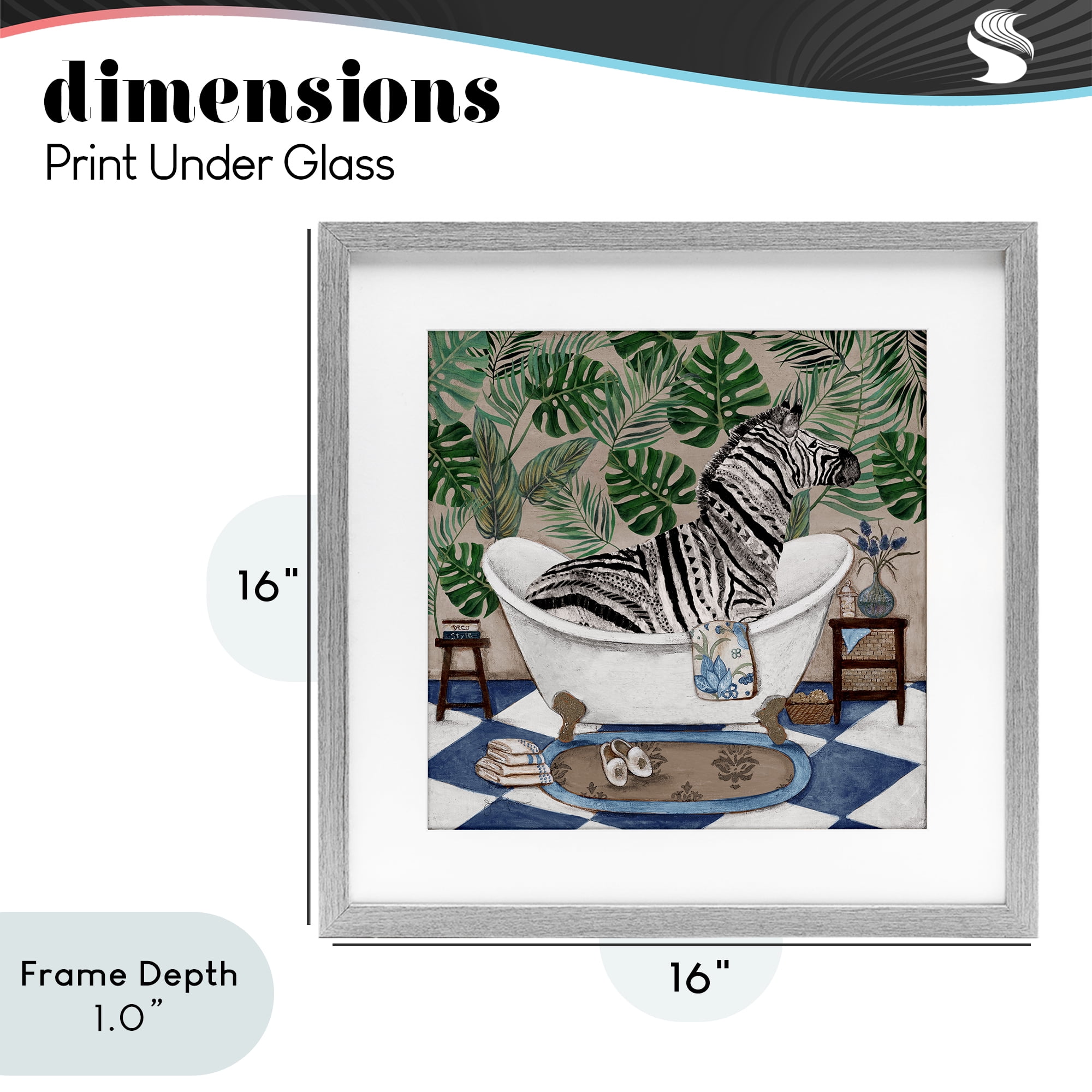 Stupell Industries Zebra in Tropical Bathtub Gray Framed Print Under Glass, design by Janet Tava