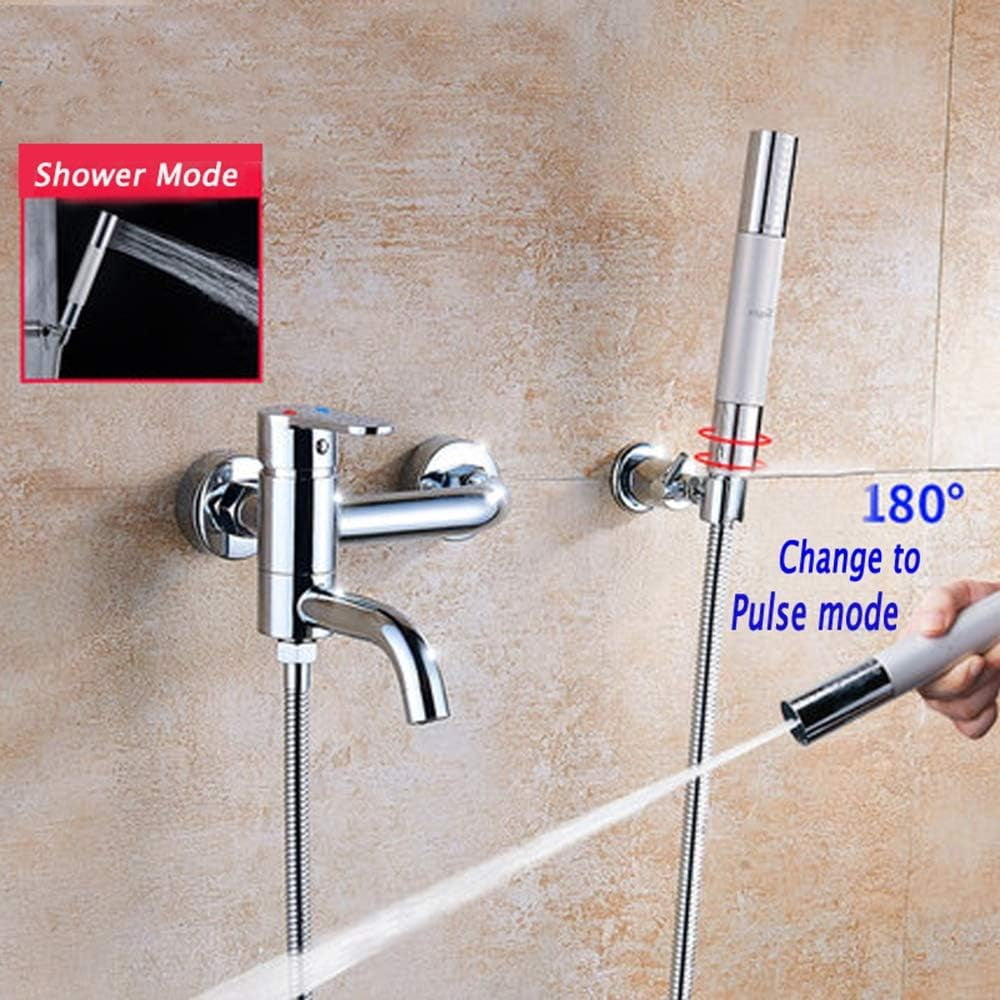 Chrome Bathtub Faucet with Hand Shower Wall Mounted Brass Bathroom Faucet Single Handle 3 Holes Bath Shower Mixer Tap