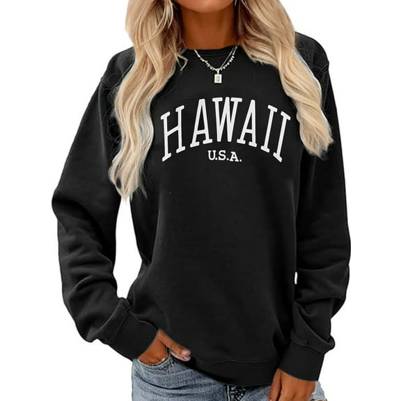 Hawaii Place Name Print Sweatshirt Long Sleeve Shirts For Women