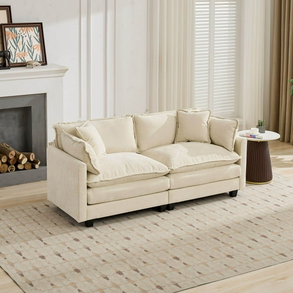 Modern Sofas Cloud Sofa LoveSeat (Ottoman is not included), Modern Sectional Couch, for Living Room Bedroom and Apartment, Comfy Double Layer Upholstered Seat Cushion, Breathable Chenille Fabric, Bei