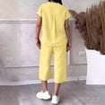 thumbnail image 5 of Women’s 2 Piece Outfit Set Button Short Sleeve Shirt and Drawstring Waist Cropped Wide Leg Capri Pants with Pockets, Light Weight for Daily‑Wear, Vacation and Shopping S-5XL Yellow, 5 of 6