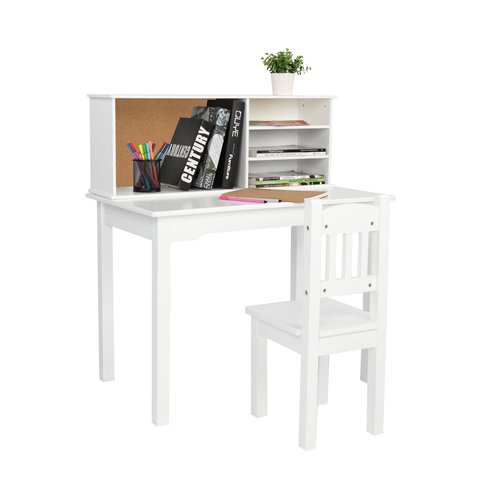 Private Jungle Painted Student Table and Chair Set, Multifunctional Study Table and Chair Set with Desk, White Private Jungle Painted Student Table and Chair Set, Multifunctional Study Table and Chair Set with Desk, White