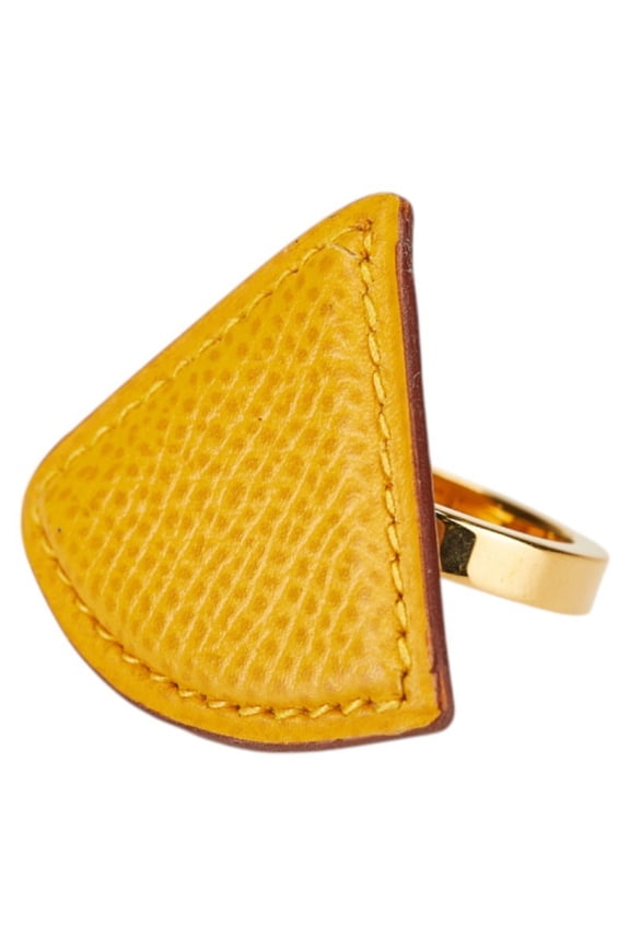 Pre-Owned Hermes Triangle Scarf Ring, Yellow Gold Leather, Women's, HERMES (Good)