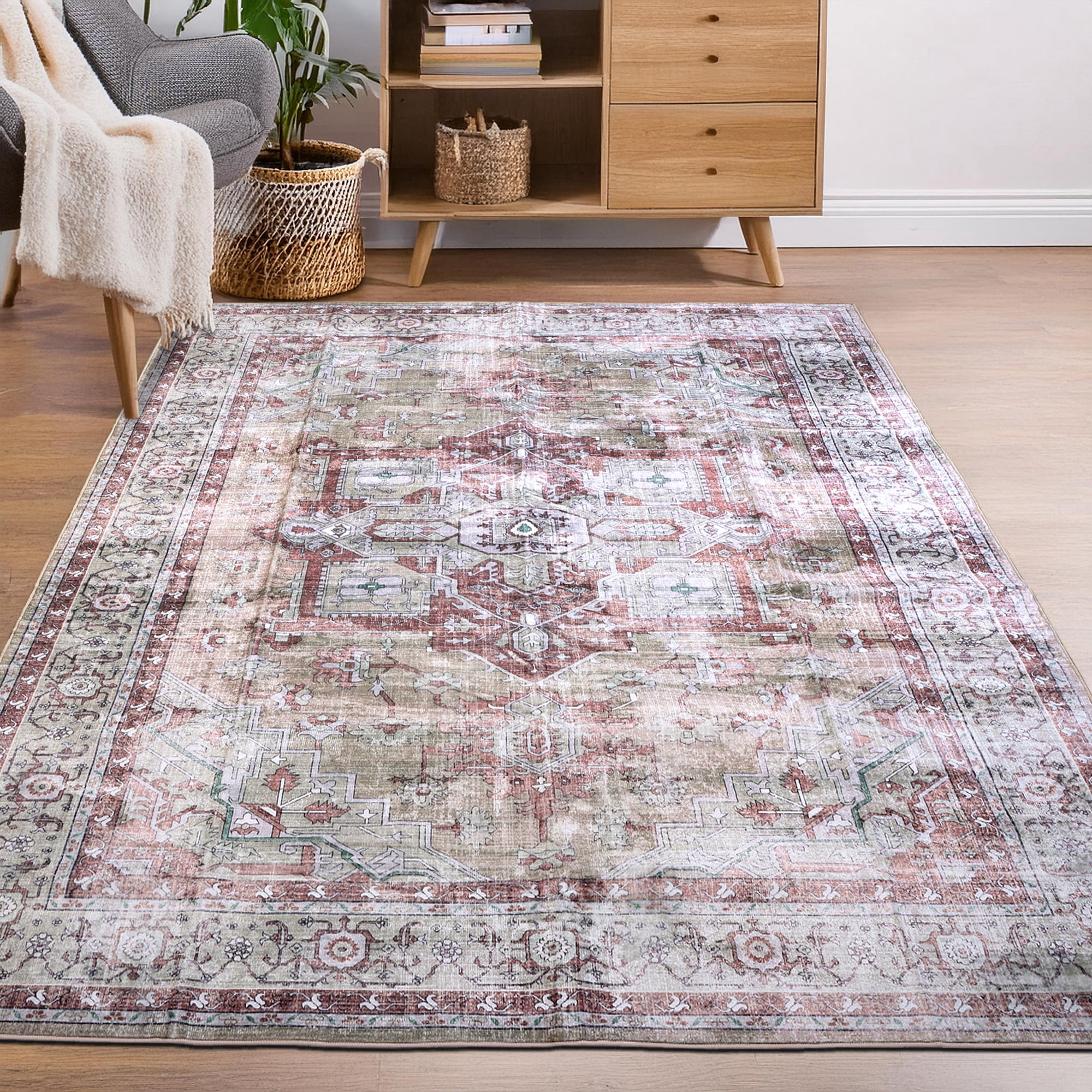 Delara 3'x5' Machine Washable Area Rug, Soft & Durable, Non-Slip, Stain Resistant, Desert Rose, for Bedroom, Living & Dining Room