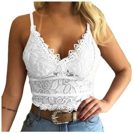 Ganfancp Everyday Bras for Women Wireless Bra Women Vest Crop Bra Lingerie V-Neck Underwear Camisole B3012 Deep V Three-Point Lace Bra White L Lace Bralettes for Women Ladies Girls Teens Brale9171
