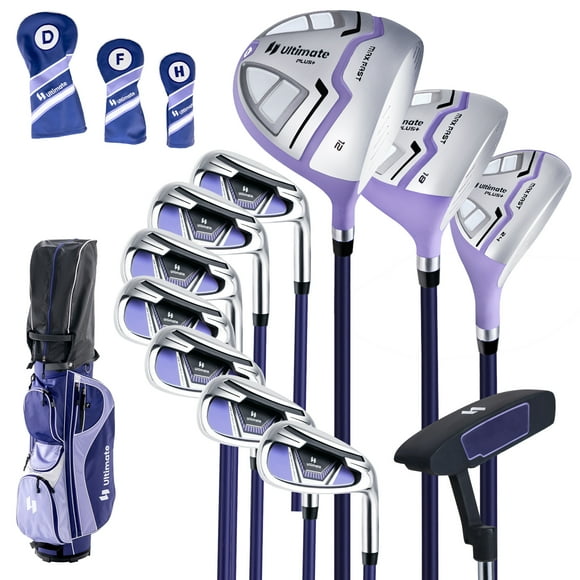 Patiojoy Ensemble Complet de Clubs de Golf pour Femmes, Comprend 460CC #1 Driver, #3 Fairway, #5 Hybride, 3 Couvre-Têtes et Sac de Chariot Portable Violet