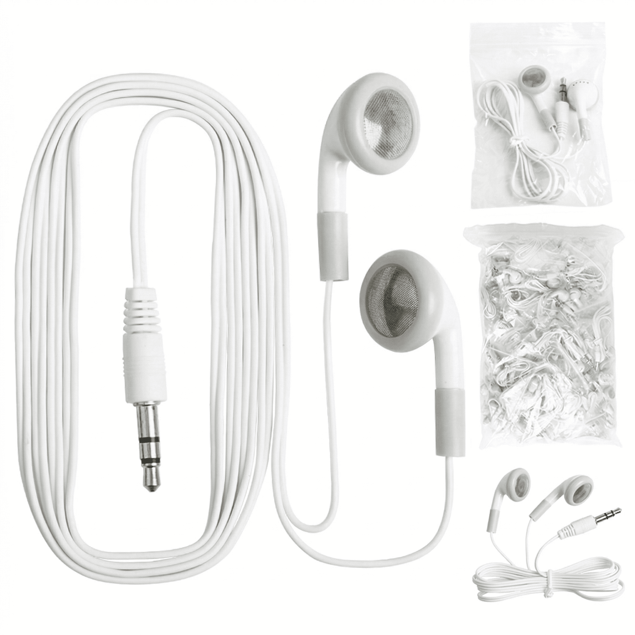 Wired earbuds for school, 100 Pack bulk disposable headphones for classroom (white)