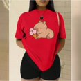 thumbnail image 3 of Playera blusa De Capybara Comiendo Helado Capibara Ropa De Mujer Chic Color Rojo Talla Grande Marca Emil SaEs, 3 of 4