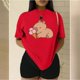thumbnail image 3 of Playera blusa De Capybara Comiendo Helado Capibara Ropa De Mujer Chic Color Rojo Talla Grande Marca Emil SaEs, 3 of 4