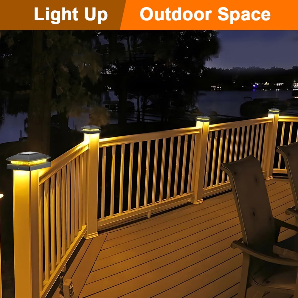 8 Pack Solar Post Cap Lights, 4x4 Outdoor LED Fence Post Cap Lights, Solar Powered Deck Lights for Dock Waterproof, fit for Wooden/Vinyl Posts