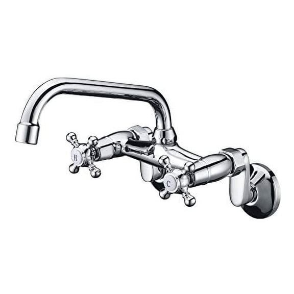 Sumerain Wall Mount Kitchen Faucets, 2 Cross Handles Chrome Finish,3" to 9" Adjustable Spread