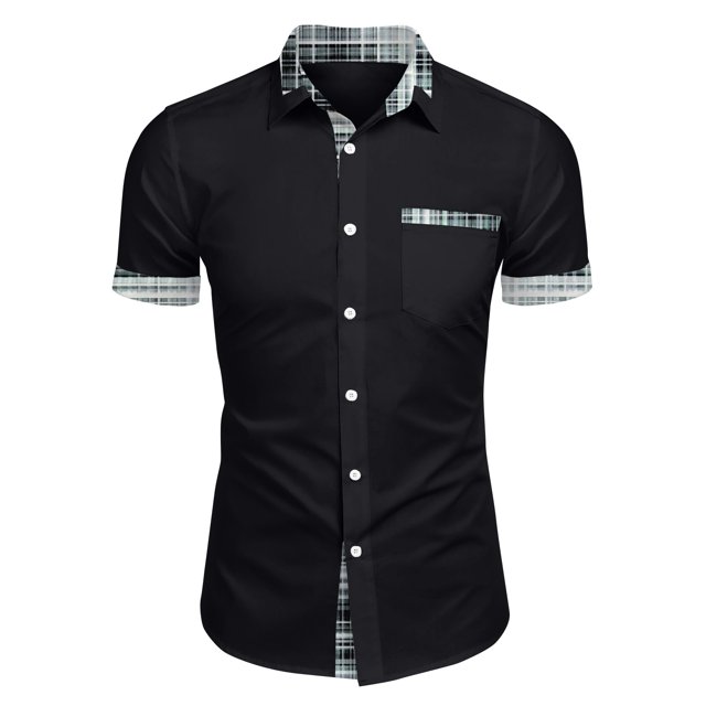 Men's Plaid Printed Button Short Sleeve Shirts Men's Casual Fashion Short Sleeve Shirts L