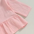 thumbnail image 4 of Okbabeha Baby Girl Fall Outfits Cotton Linen Solid Color Ruffle T-Shirt Dress+Long Pants Headband Toddler Winter Clothes, 4 of 7