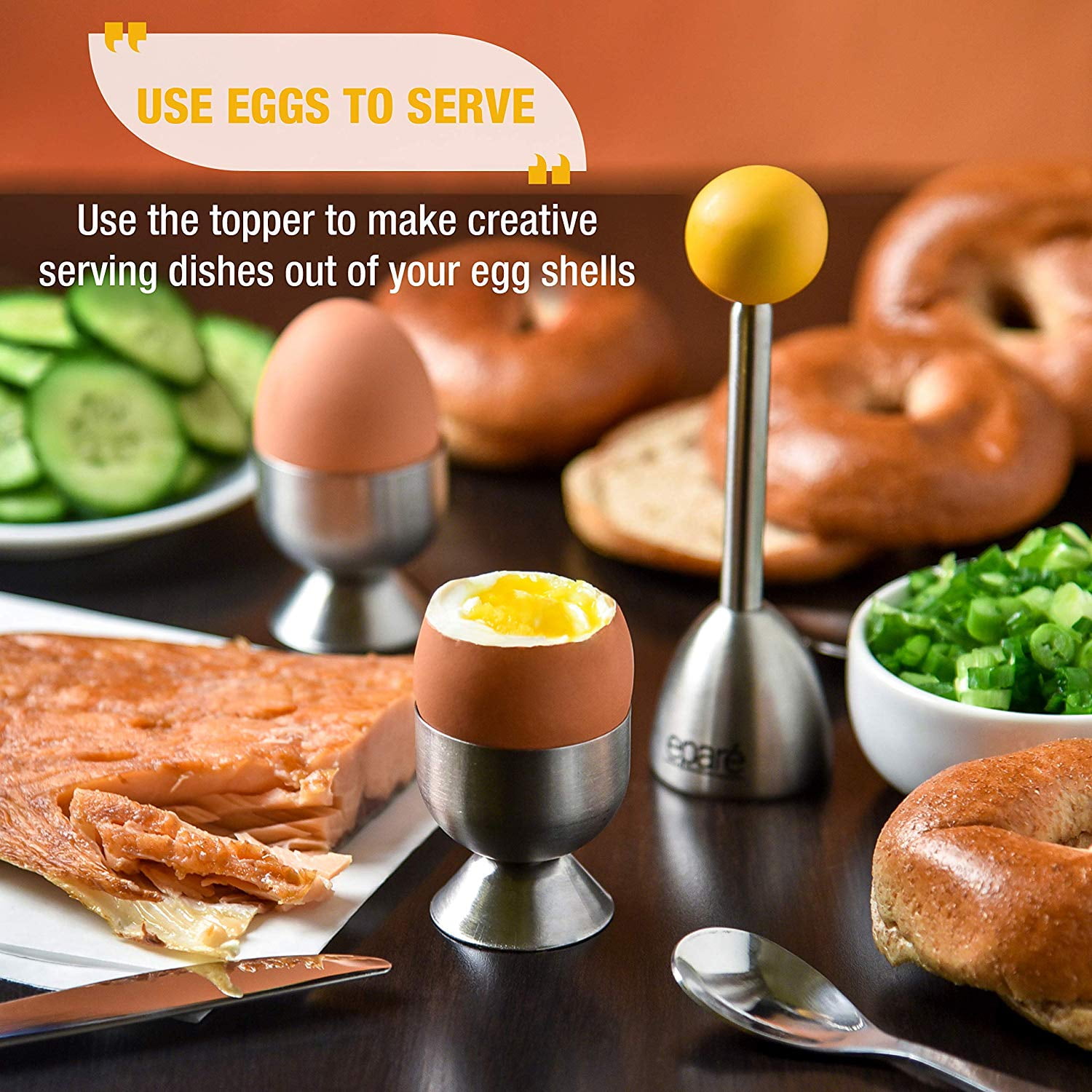 Egg Cups For Soft Boiled Eggs with Spoons - Egg & Cracker Tool Set -  Stainless Steel Egg Opener Topper & Cutter - Hard Boiled Egg Holder Tool by  Eparé