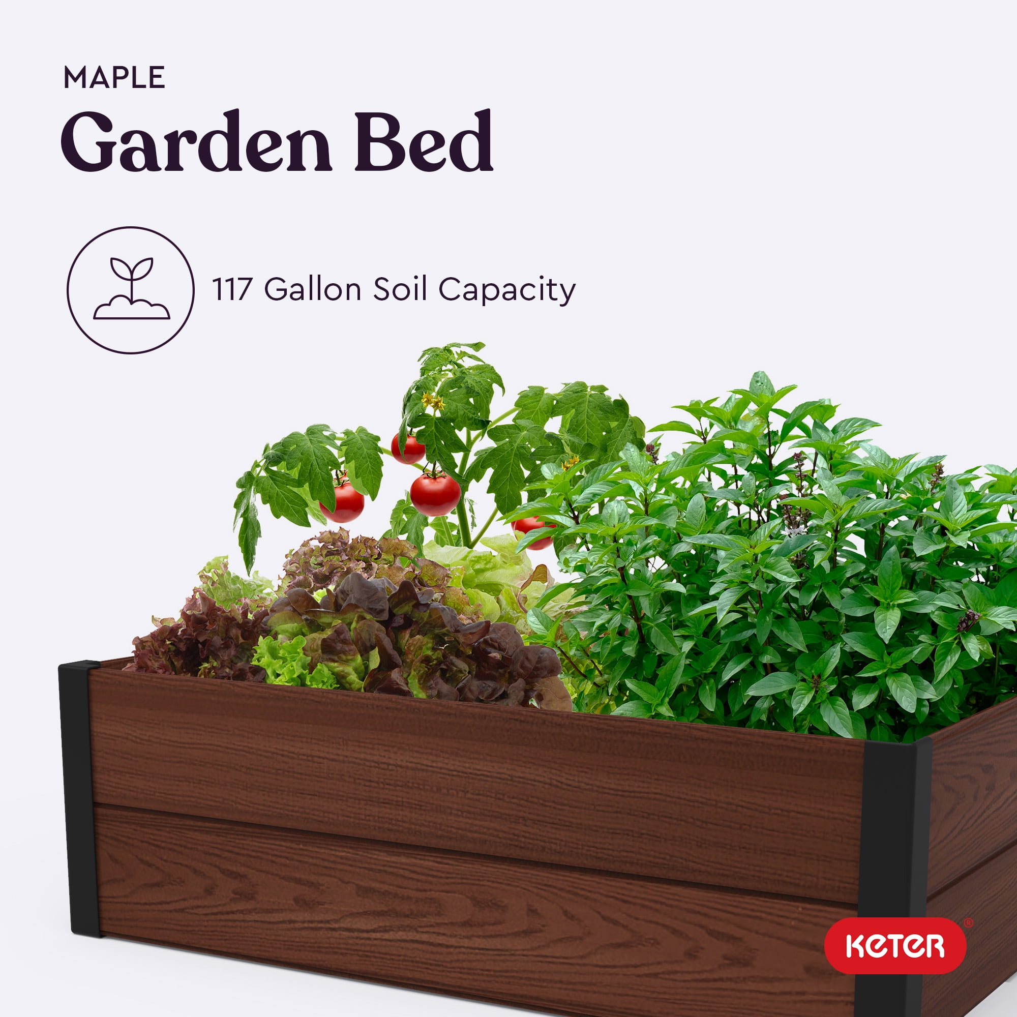 Keter 48" X 48" inches Maple Wood Look Garden Bed Durable Outdoor Planter, Brown