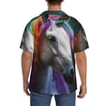 thumbnail image 3 of Balery Colorful Haired White Horse Camisa Casual de Manga Corta con Botones para Hombre, Texturizada, Estilo Cubano, para Playa, Verano-Small, 3 of 5
