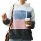 thumbnail image 3 of Sudadera con capucha de felpa para mujer, sudadera con capucha cálida y difusa con bloques de color y cordón para invierno, azul, rosa y gris M, 3 of 5