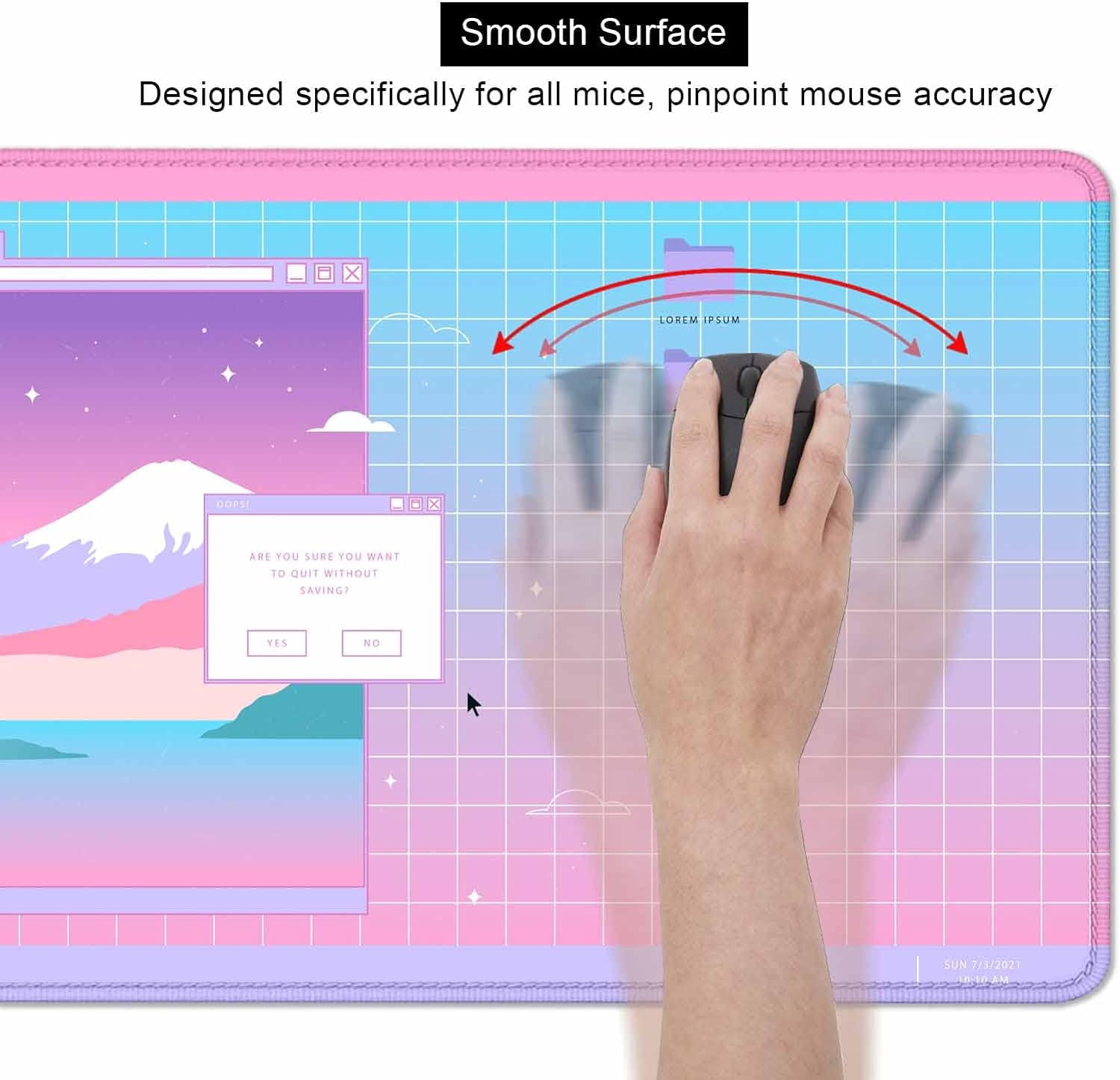 Kawaii Pink Retro Vaporwave Japanese Mount Fuji Moon Night Desk Mat, Cute Anime Grid Large Gaming Mouse Pad XL, Gift for Gamer Girls, Full Desk Mousepad Keyboard Mat - 35.4 x 15.7 Inch