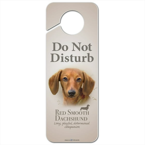 Red Smooth Dachshund Wiener Dog Breed Plastic Door Knob Hanger Sign
